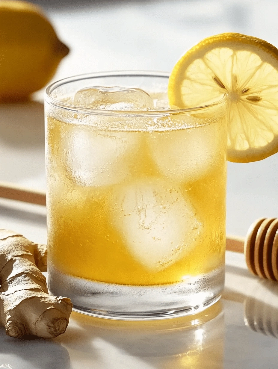 Glass of Natural Mounjaro Recipe detox drink with lemon, ginger, mint, and ice on a wooden board.