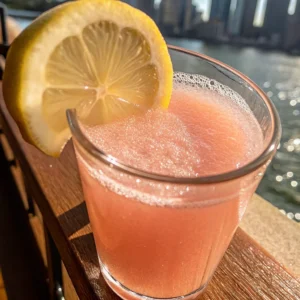 Himalayan Pink Salt Trick Recipe drink with lemon slice by the water