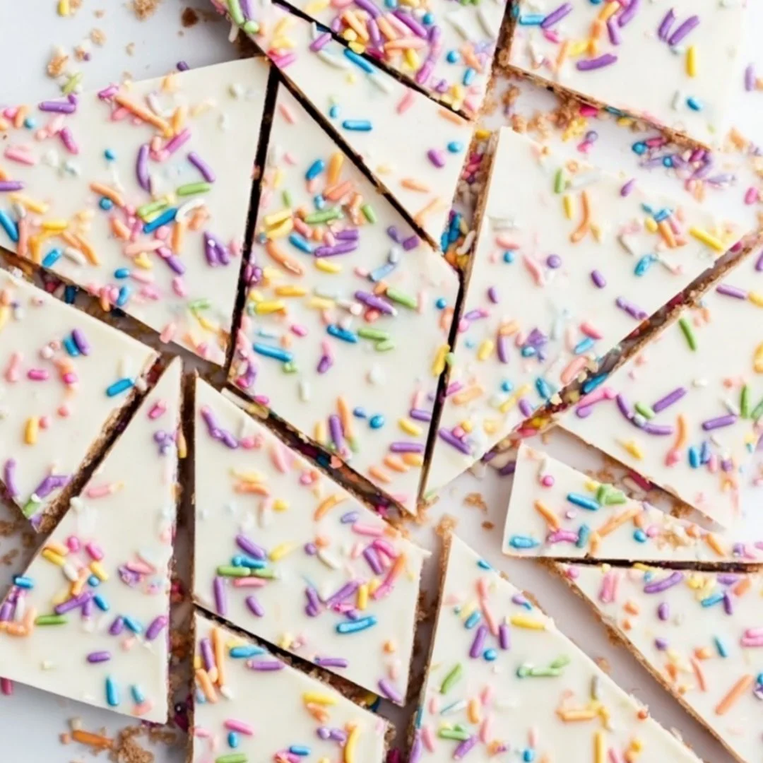 Delicious Cake Batter Bark with colorful sprinkles and chocolate pieces