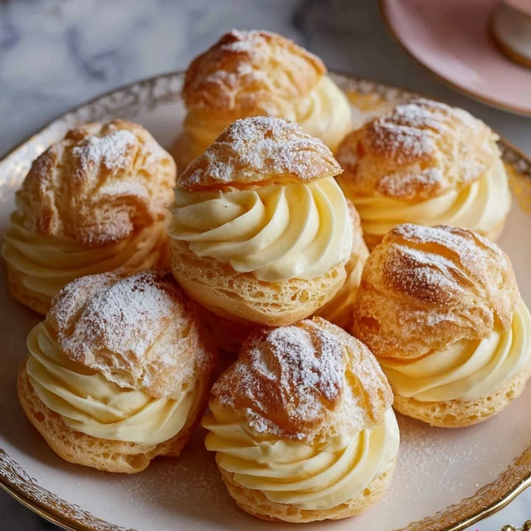 Delicious Eggnog Cream Puffs filled with creamy eggnog filling, perfect for festive occasions.