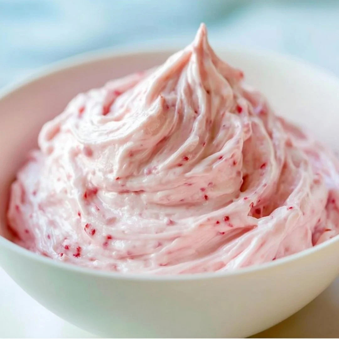 Strawberry marshmallow frosting on a cupcake