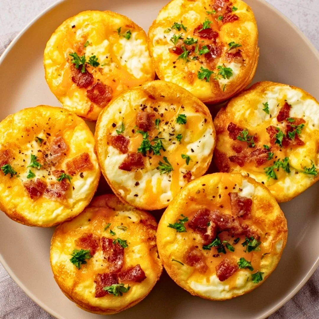 Cheesy muffin tin cottage cheese egg bites ready to enjoy.