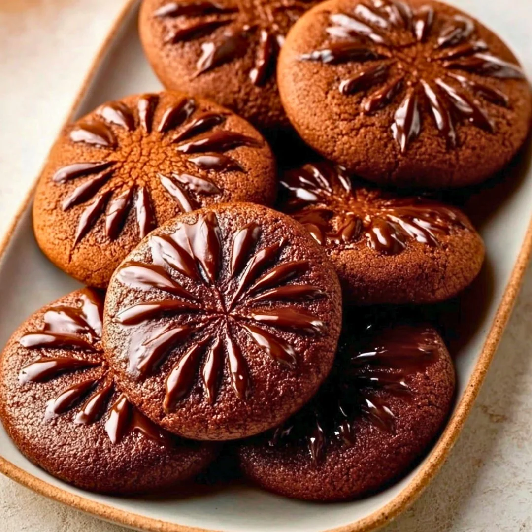 Freshly baked Chocolate Espresso Cookies topped with chocolate chips and espresso beans.