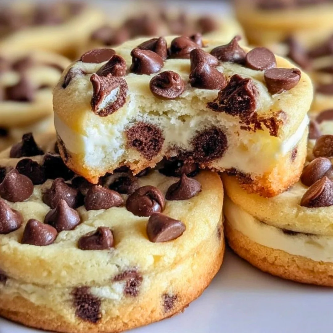 Chocolate chip cheesecake cookies stacked on a plate