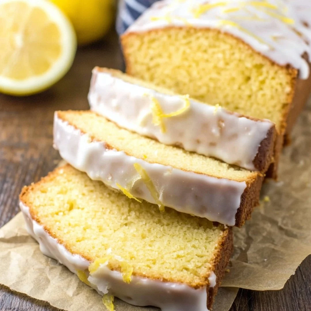 Starbucks Copycat Lemon Loaf served on a wooden table