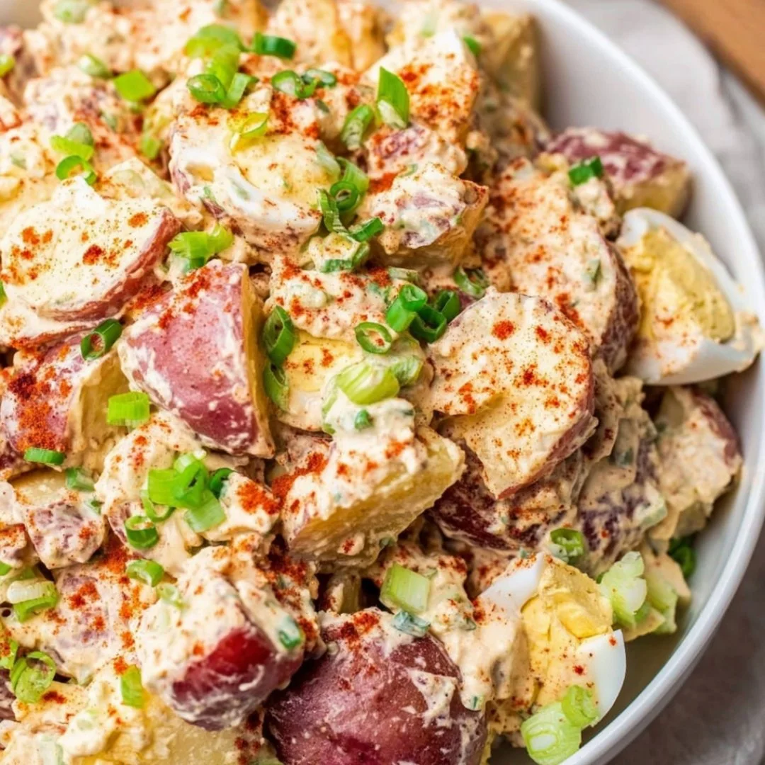 Bowl of Cajun Potato Salad with herbs and spices